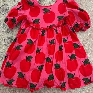 Pink Chicken Vibrant Pink Dress with Red and Green Apple Design